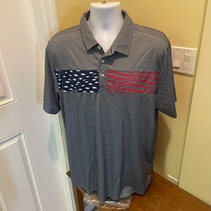 Travis Mathew Gray With American Flag Abstract performance golf polo XL NWOT